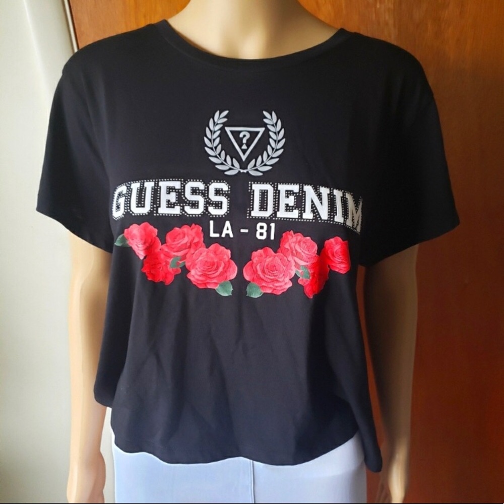 Guess Denim LA Short Sleeve Crop Top Shirt sz XL New With Tags